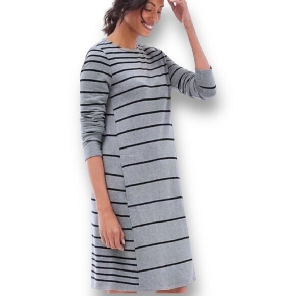 J Jill Womens Gray Stripe Dress Sz MP M Petite French Terry Aline Minimalist - Picture 1 of 7